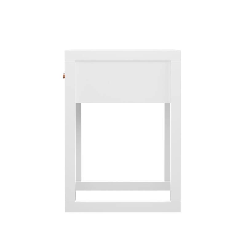 Modern White Nightstand with Drawer, Minimalist Bedside Table with Wood Knob, Compact End Table for Bedroom, Apartment
