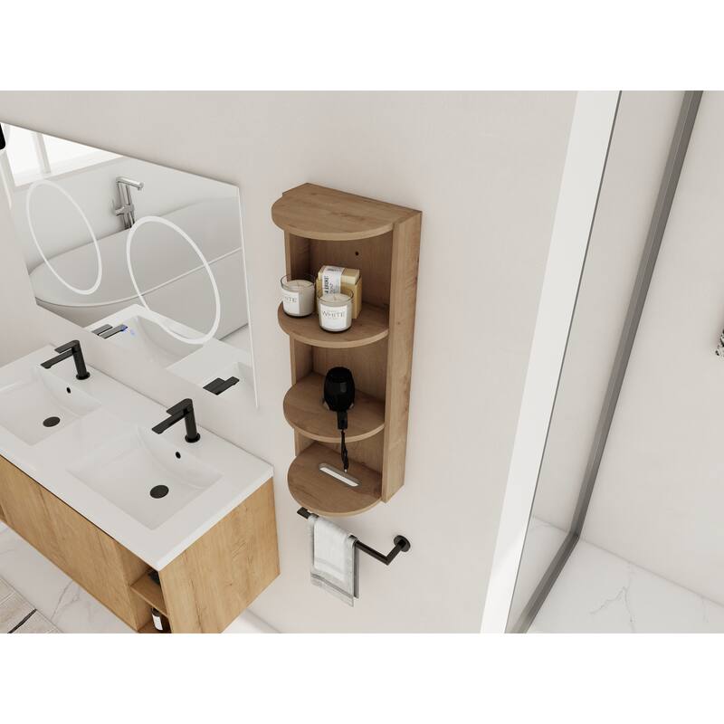 Wall Mounted Cabinet Floating Side Cabinet with Towel Shelf, Modern Storage Rack with 3 Adjustable Shelves