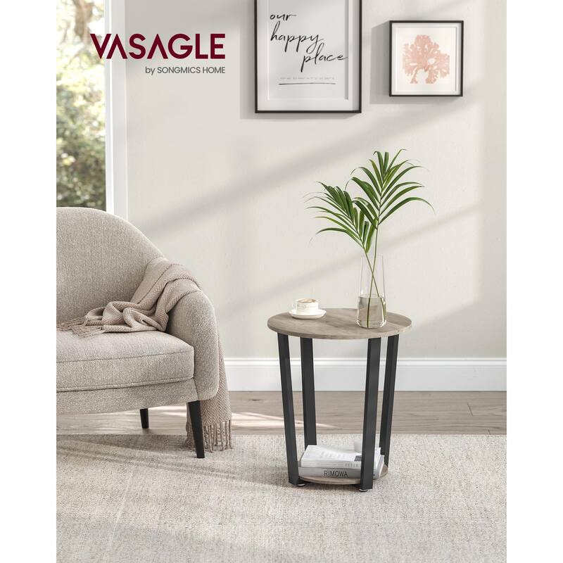 End Table, Round Side Table with Storage Shelf, Easy Assembly, Industrial Accent Furniture with Steel Frame