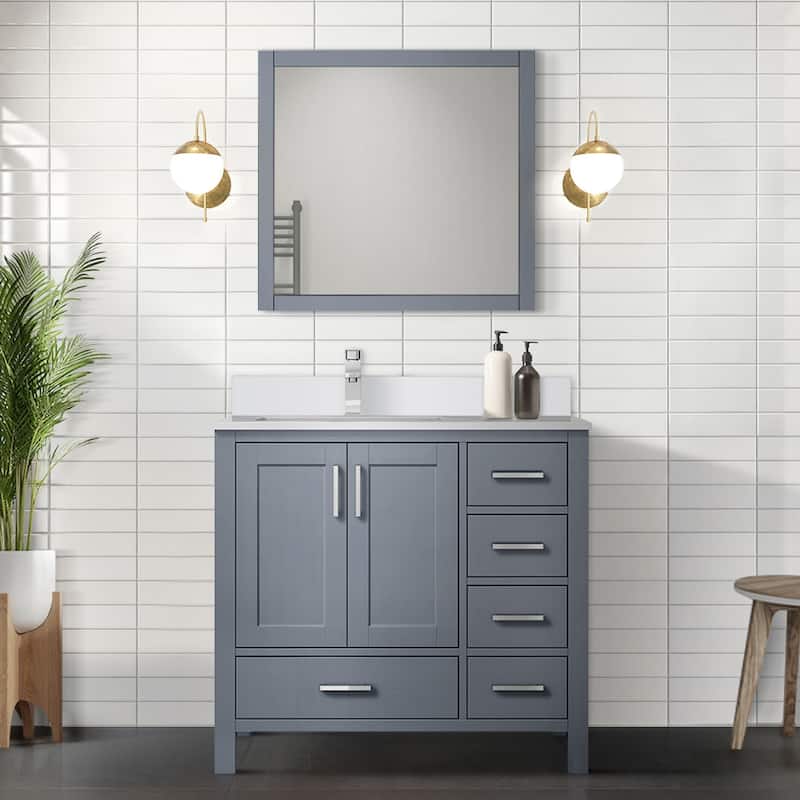Jacques 36 in. Left Offset Dark Grey Bath Vanity & White Quartz Top - Grey - Chrome Finish - Single Vanities