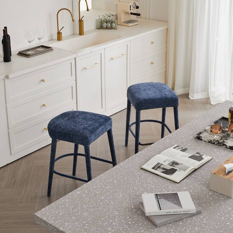 Rossetta 2-Piece Backless Fresh Design Padded Fabric Bar Stool Set with Integrated Metal Footrest