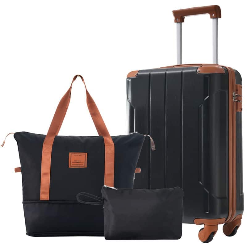 20 Inch Carry On Luggage Set 3 Piece with Spinner Wheels - Black