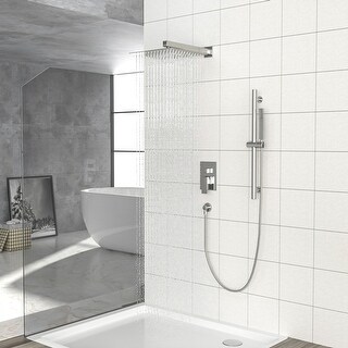 Shower Faucets Sets 12 Inch Rain Shower Head with Handheld Spray Shower Slide Bar in Brushed Nickel