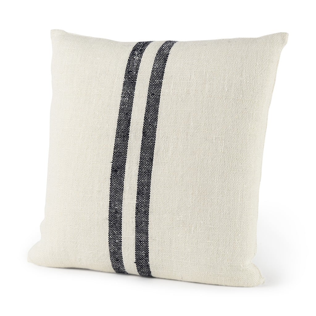 Beige and Central Blue Stripes Accent Pillow Cover