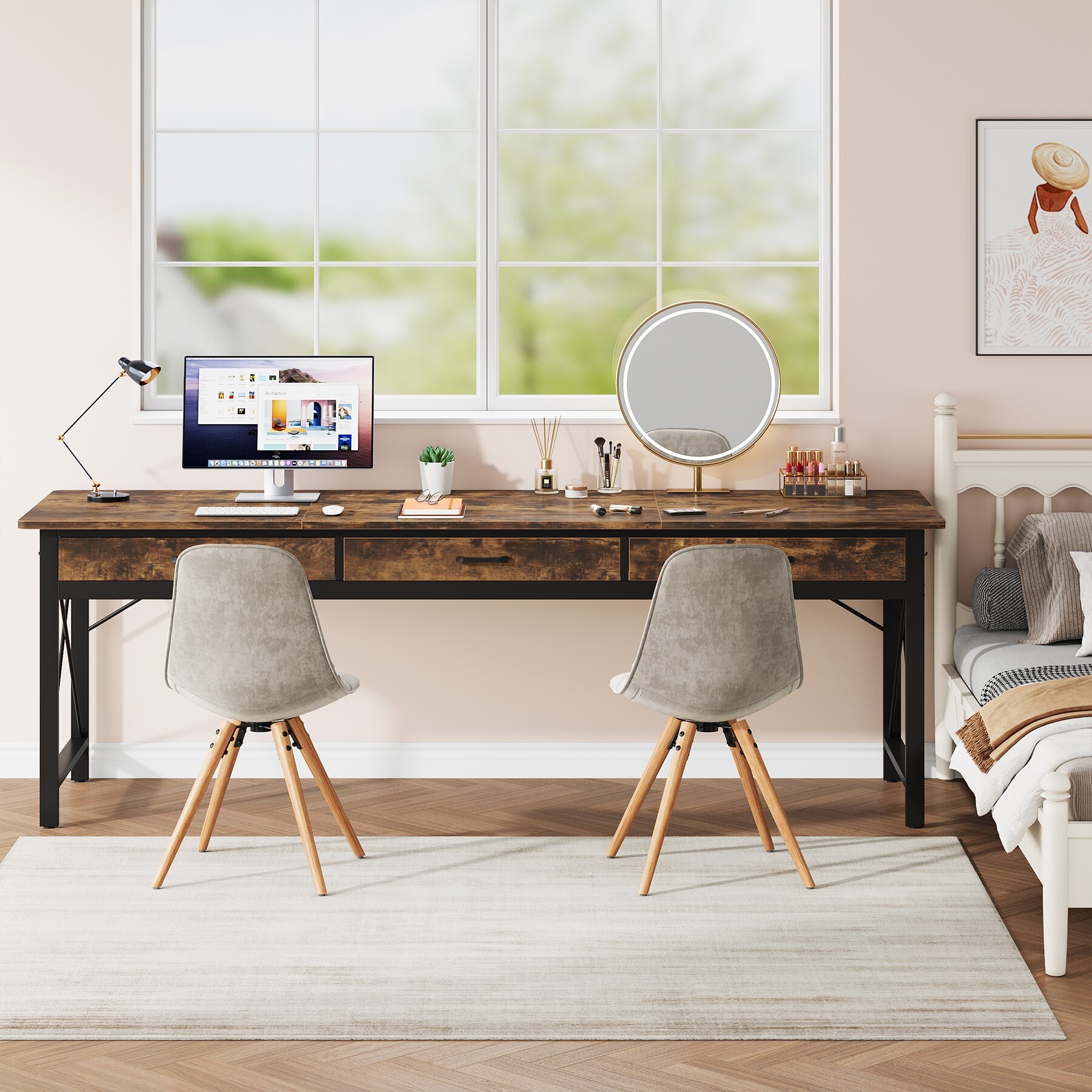78.7 inch Extra Long Computer Desk Double Desk with 3 Drawers for Two Person Bed Bath Beyond 42104764