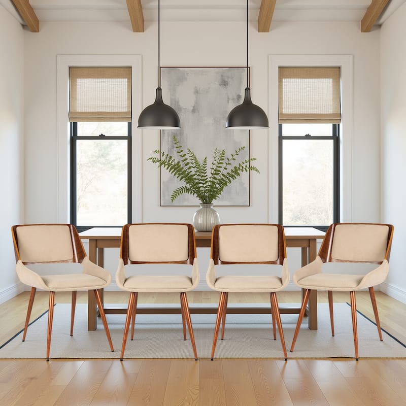 Mid-Century Modern Walnut Wood Upholstered Dining Chair - Set of 4 - Brown & Walnut
