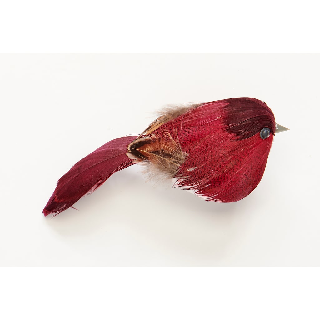 5" Feathered Red Bird with Metal Clip, Set of 6 - 5