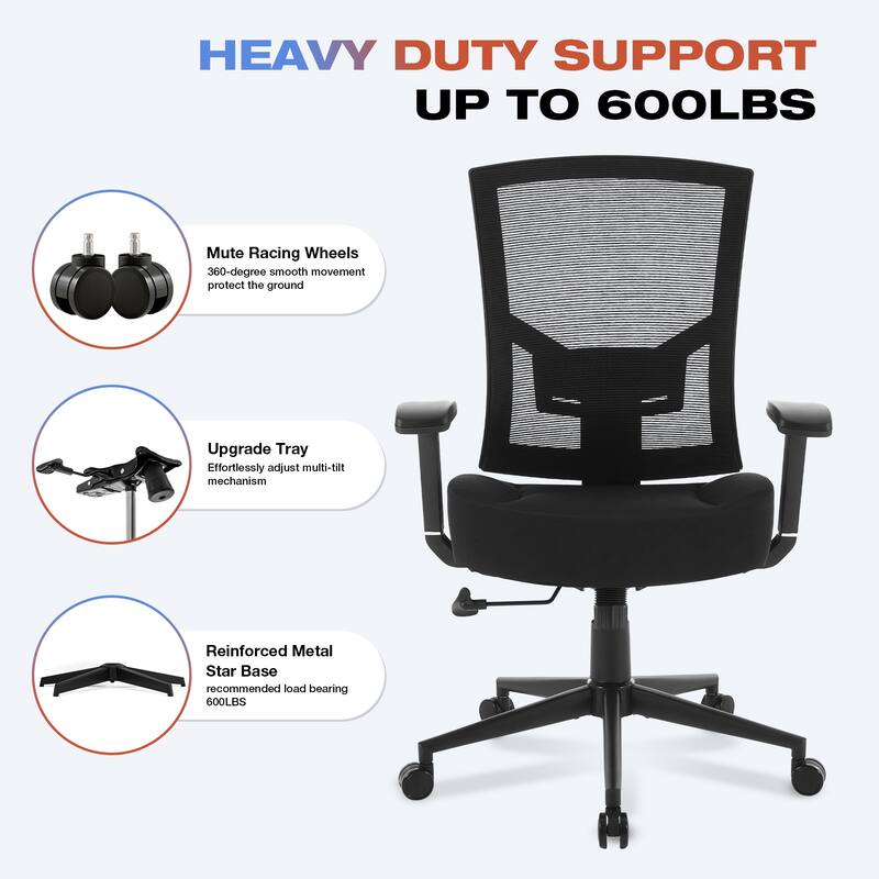 Big and Tall Office Chair 600lbs with Lumbar Support for Eight Hour Daily Work Ergonomic Mesh Desk Chair Widen 3D Cushion