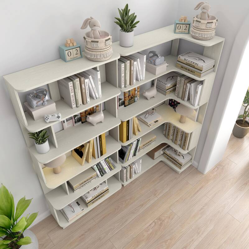Set Of 2 Display Shelf, 90cm Space Saving Corner Bookshelf + 80cm Bookcase, Extendable Free Combination
