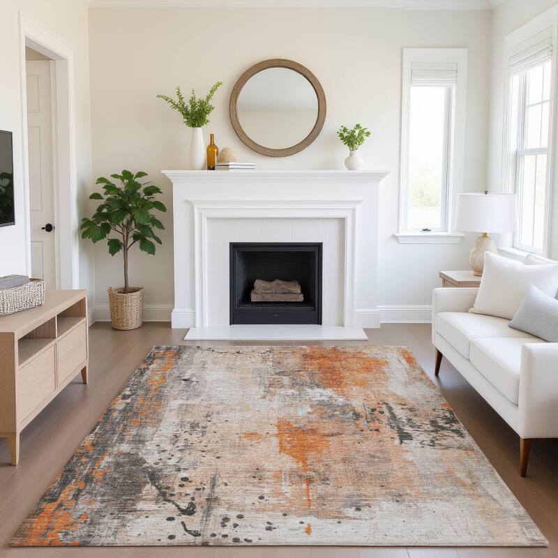 Premium Washable Super Soft Abstract Modern Mayfield Rug - 9' x 12' - Orange