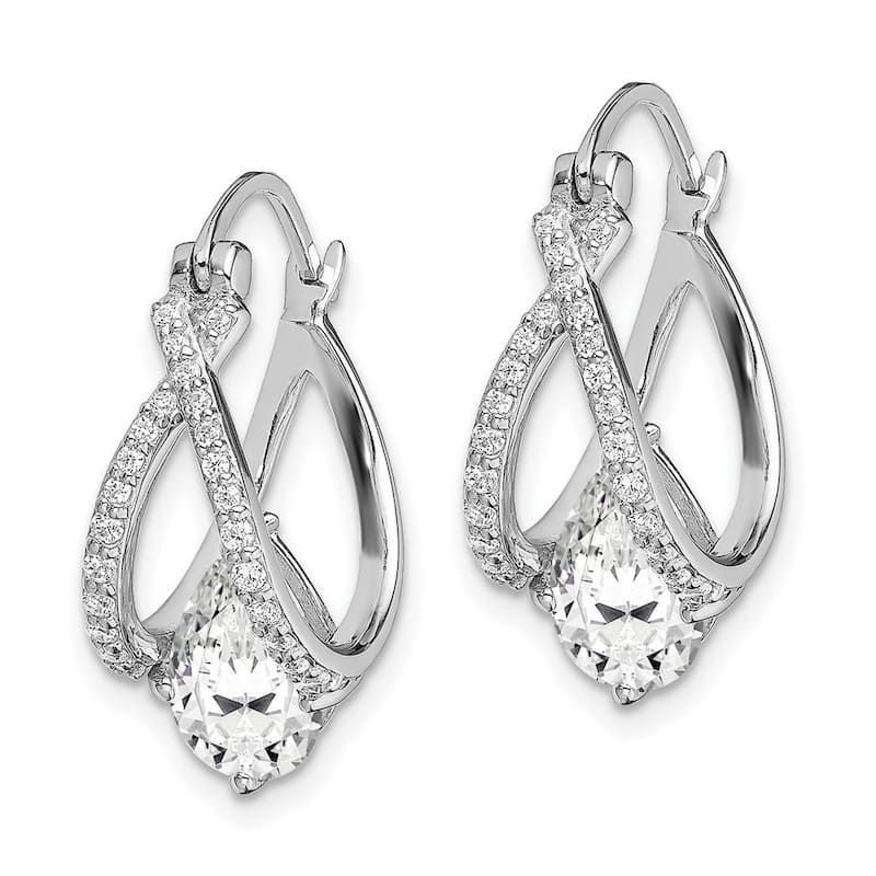 Curata 925 Sterling Silver Rhodium Plated Pear CZ Cubic Zirconia 21x9mm Hoop Earrings