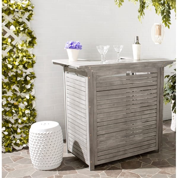 slide 2 of 12, SAFAVIEH Monterey Grey Wash Acacia Bar Table - 27.2" x W 46.1" D x 42.1" H Grey Wash