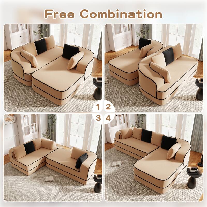Modular Sectional Sofa with L-Shape Chaise, Teddy Fabric Boneless Cloud Couch, 32D High Density Sponge Upholstered Sofa