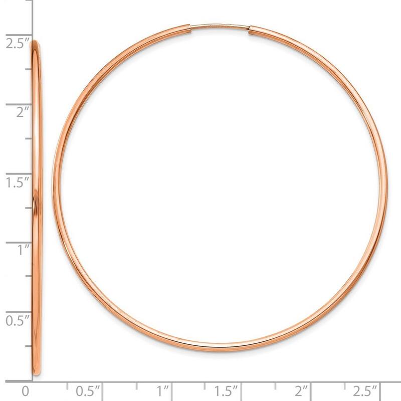 Curata 14k Rose Gold 1.5mm Polished Endless Hoop Earrings - 57.5x58mm Wide 1.5mm Thick