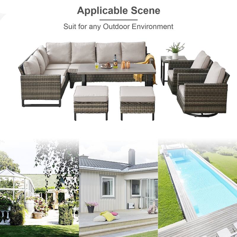 Outdoor Sectional Sofa, Swivel Chairs, Ottomans and Table