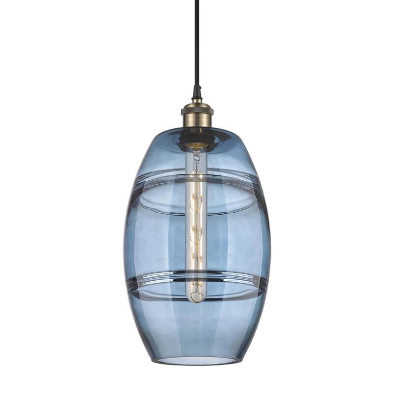 Innovations Lighting 516-1P-10-8 Vaz Pendant Vaz 8" Wide Mini Pendant - Black Antique Brass / Princess Blue
