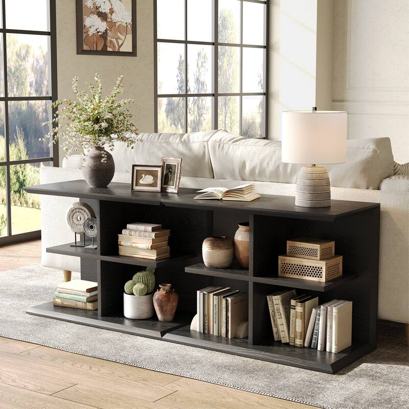3-Tier End Table with Storage, Wood Sofa Side Table with 4 Cubes