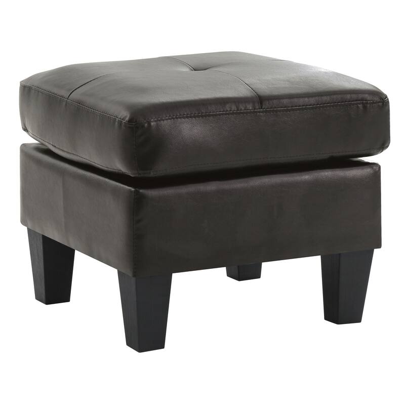 Small Faux Leather Square Ottoman - Black