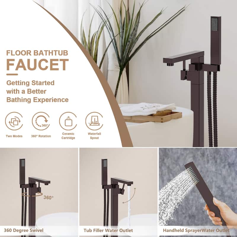 Topcraft Floor Mounted Bathtub Filler with Handheld Showerhead