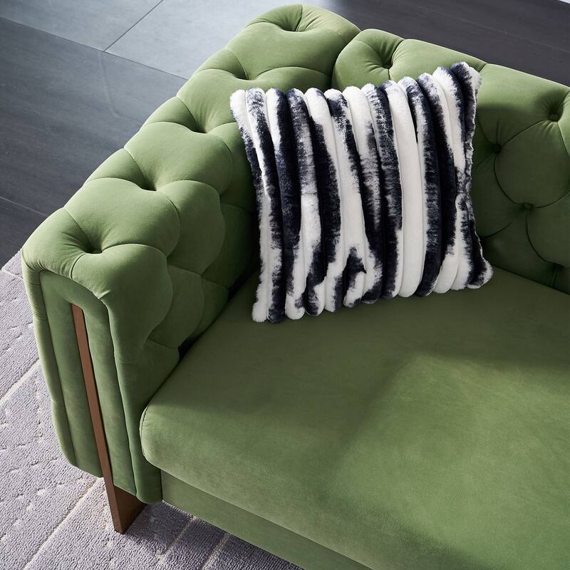 Velvet Tufted Sofa with Gold Metal Legs & Toss Pillows - 84" Width
