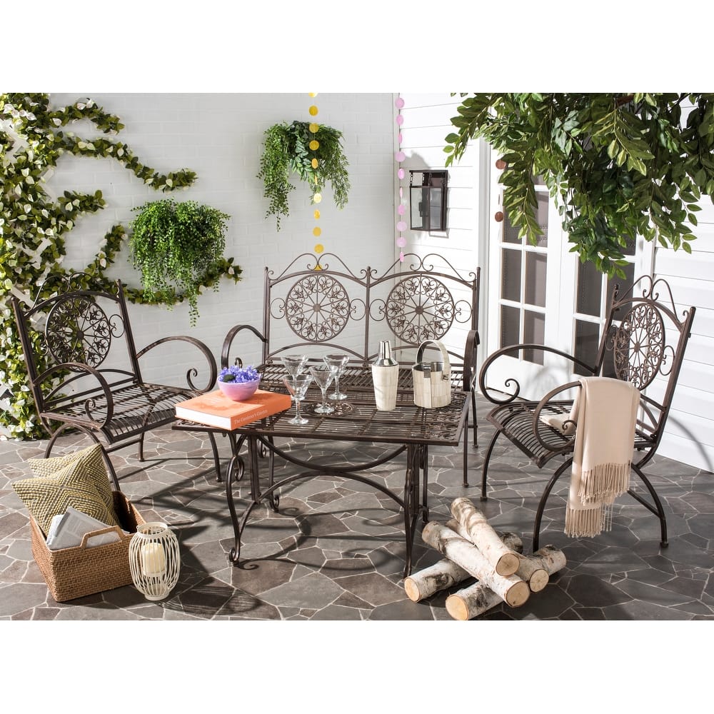 SAFAVIEH Outdoor Nyasia Victorian Scroll Iron 4-Piece Patio Set - 45W x 39D x 22H