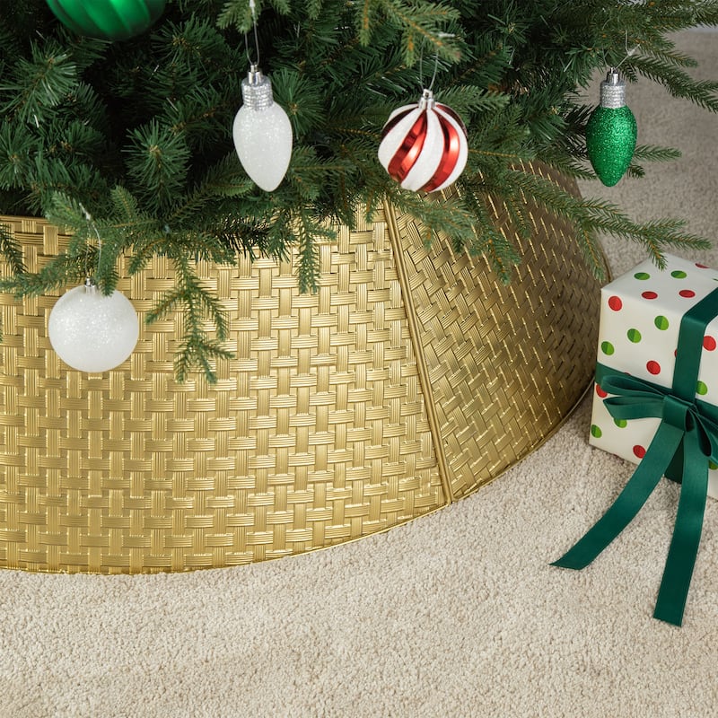 Glitzhome 40.5"D Gold Metal Weave Christmas Tree Collar - 40.5"