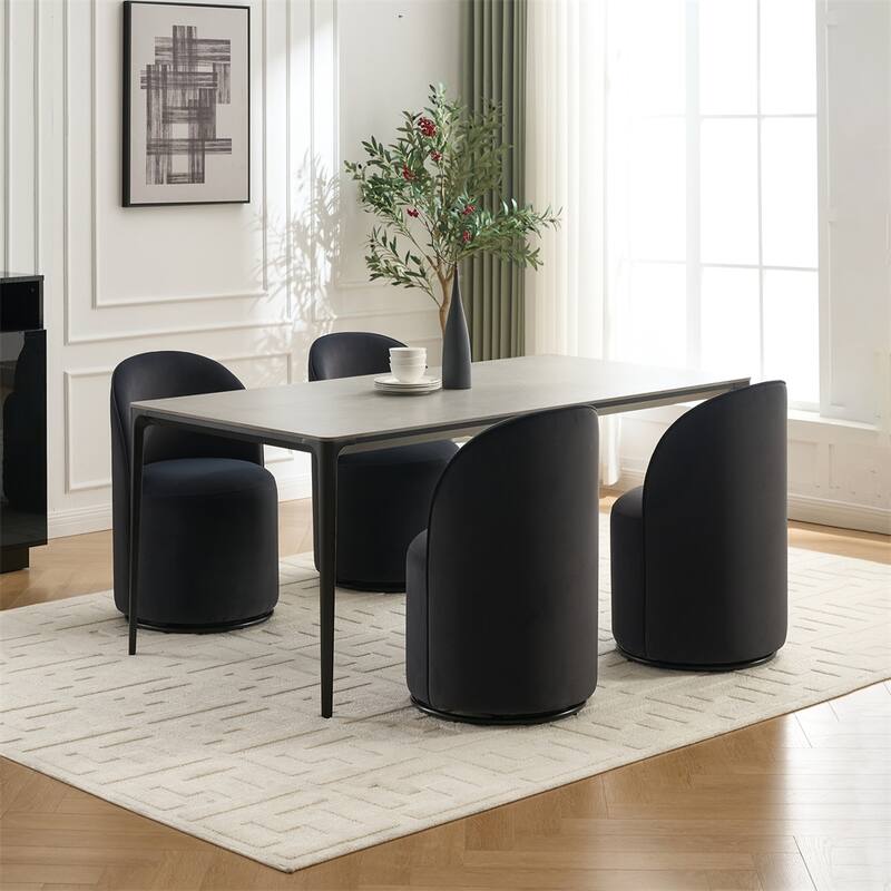 Kitchen & Dining Room Barrel Chair,Round Velvet Swivel Dining Chair