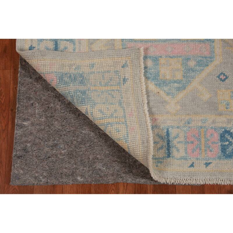 Hand Knotted Oriental 100% Wool Carpet Transitional Geometric Greys & Charcoal Oushak Runner Rug - 17' 6'' X 3' 1''