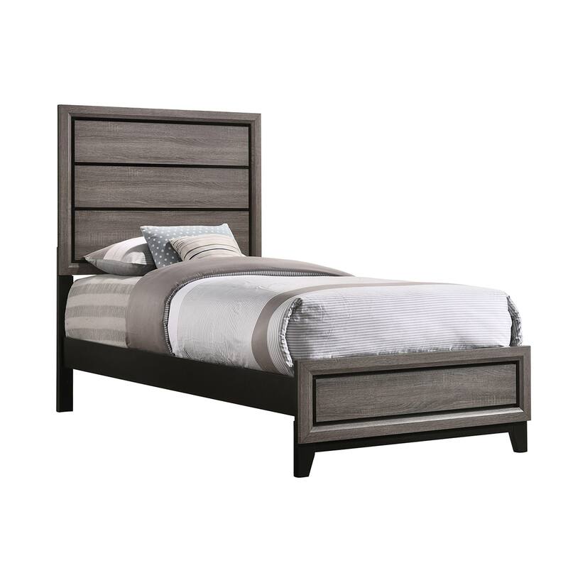 Wooden Full Bed in Grey Oak And Black - Twin