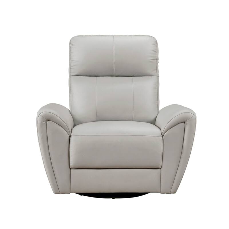 Jessica 39 Inch Swivel Glider Chair, Gray, Top Grain Leather, Solid Wood