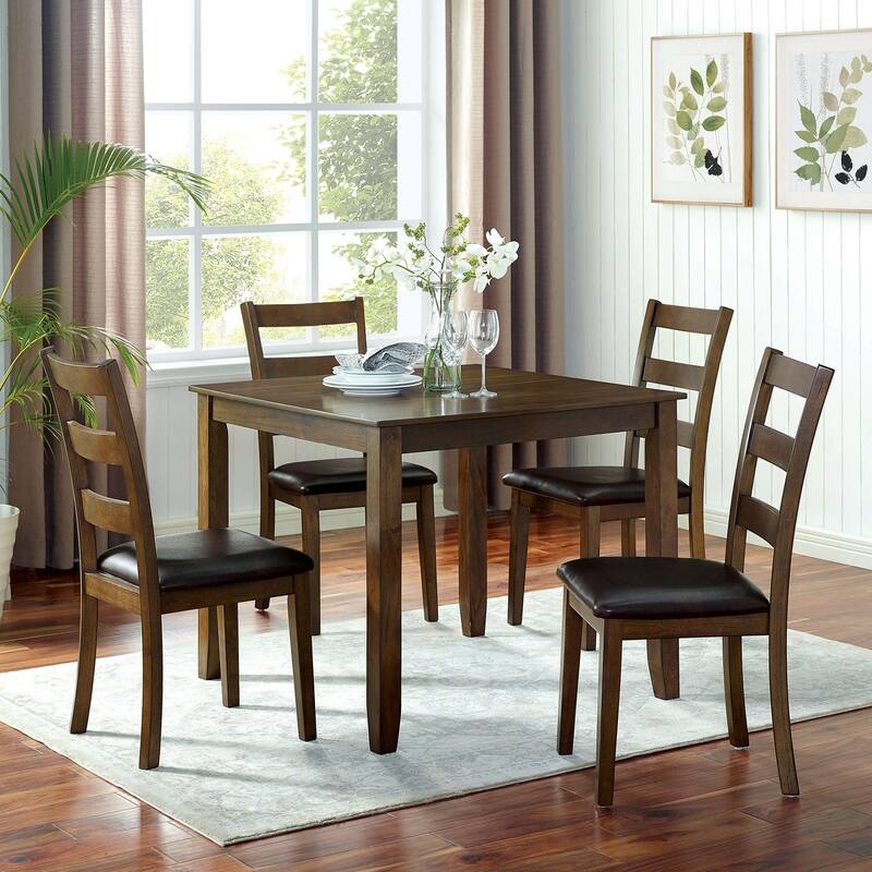 Transitional Style 5pc Dining Table Set 1x Dining Table,4x Chairs Padded seat Wooden Top Table Walnut And Dark Brown Finish