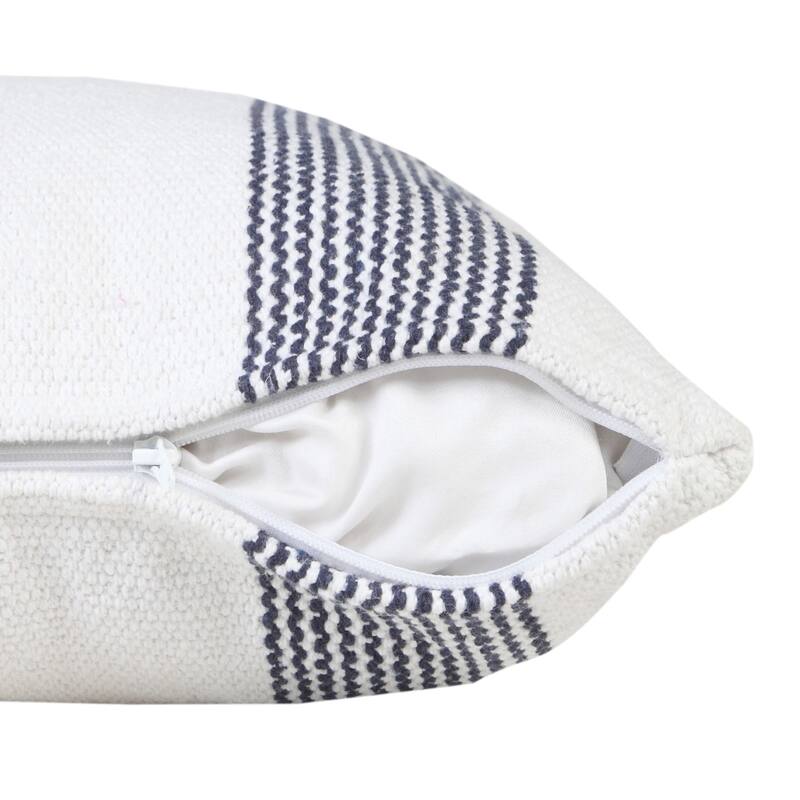20" Blue and White Pinstripe Bordered Square Throw Pillow