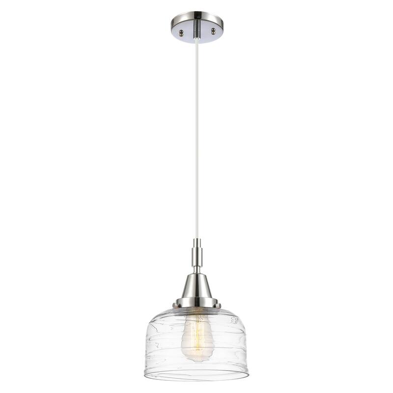 Innovations Lighting Downtown Urban - Caden Bell - 1 Light 8" Cord Hung Mini Pendant - Polished Chrome/Clear Deco Swirl Shade