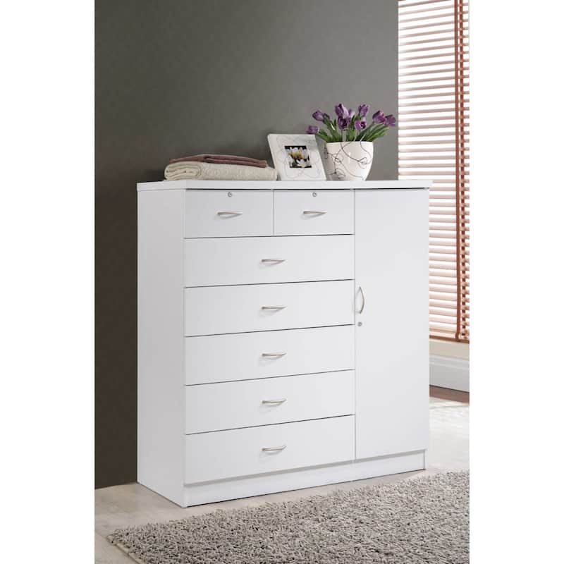 48.25" White Rectangular 7-Drawer Chest with Locks and Door