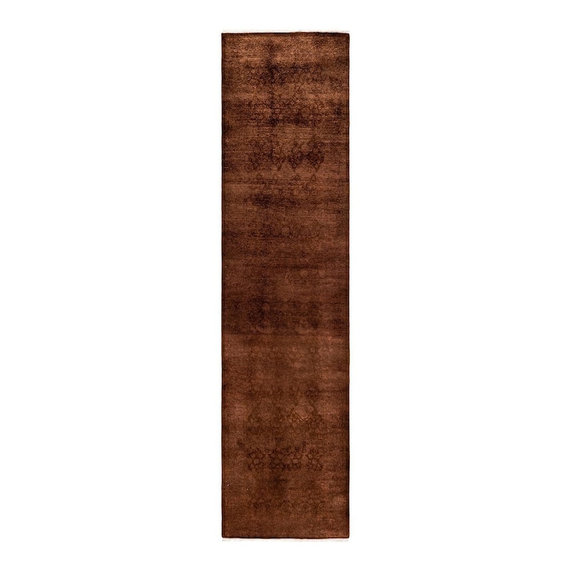 Overton Hand Knotted Wool Vintage Inspired Modern Contemporary Overdyed Brown Runner Rug - 2' 6" x 10' 4"