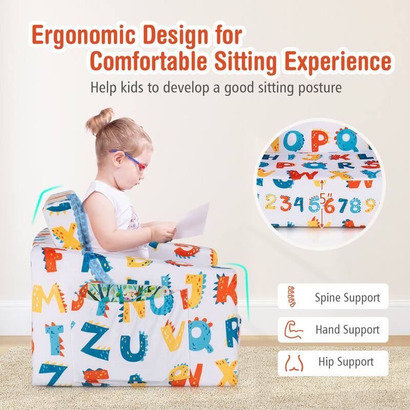 Gymax 2 in 1 Kids Convertible Sofa Children Flip-out Chair Lounger - See Details