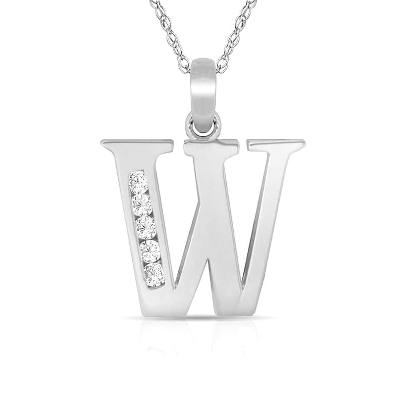 Curata 14k White Gold, 18" Small Channel-set (A-Z) Cubic Zirconia Initial Pendant Necklace - W