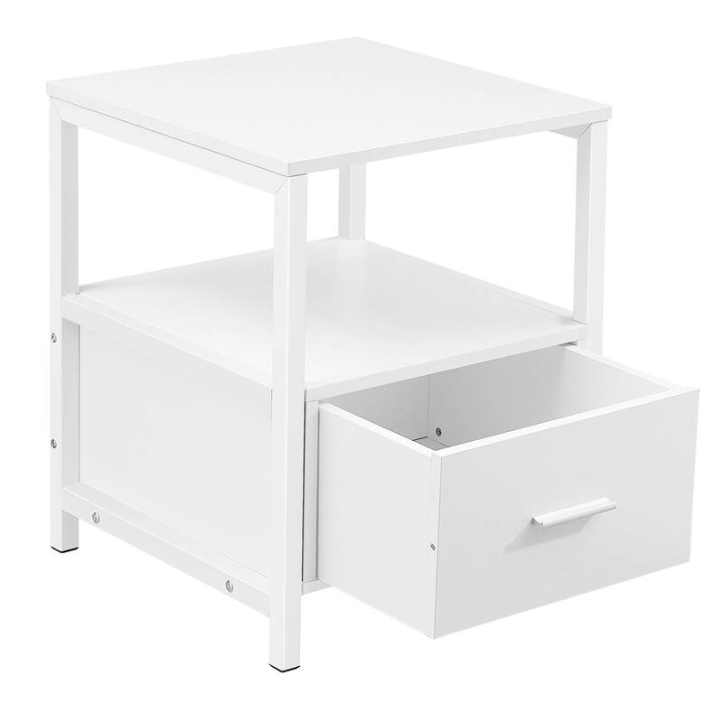 VECELO Nightstand Set of 1/2, Modern Square Side End Table, Living Room, Study Metal Frame