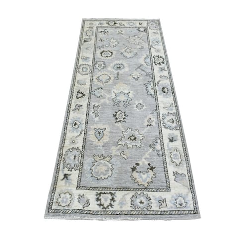 Hand Knotted Grey Oushak And Peshawar with Wool Oriental Rug (3' x 7'10") - 3' x 7'10"