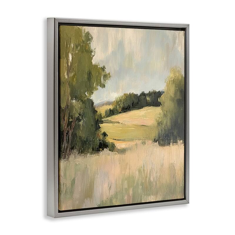 Stupell Painterly Green Valley View Framed Floater Canvas Wall Art Design By Petal Prints Design