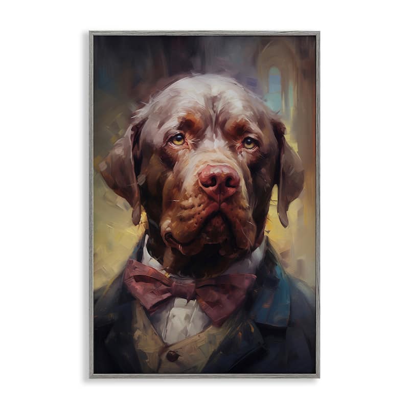 Stupell Dog in Timeless Suit Fashion Framed Giclee Art Design By Wumples - 16 x 24 - Grey