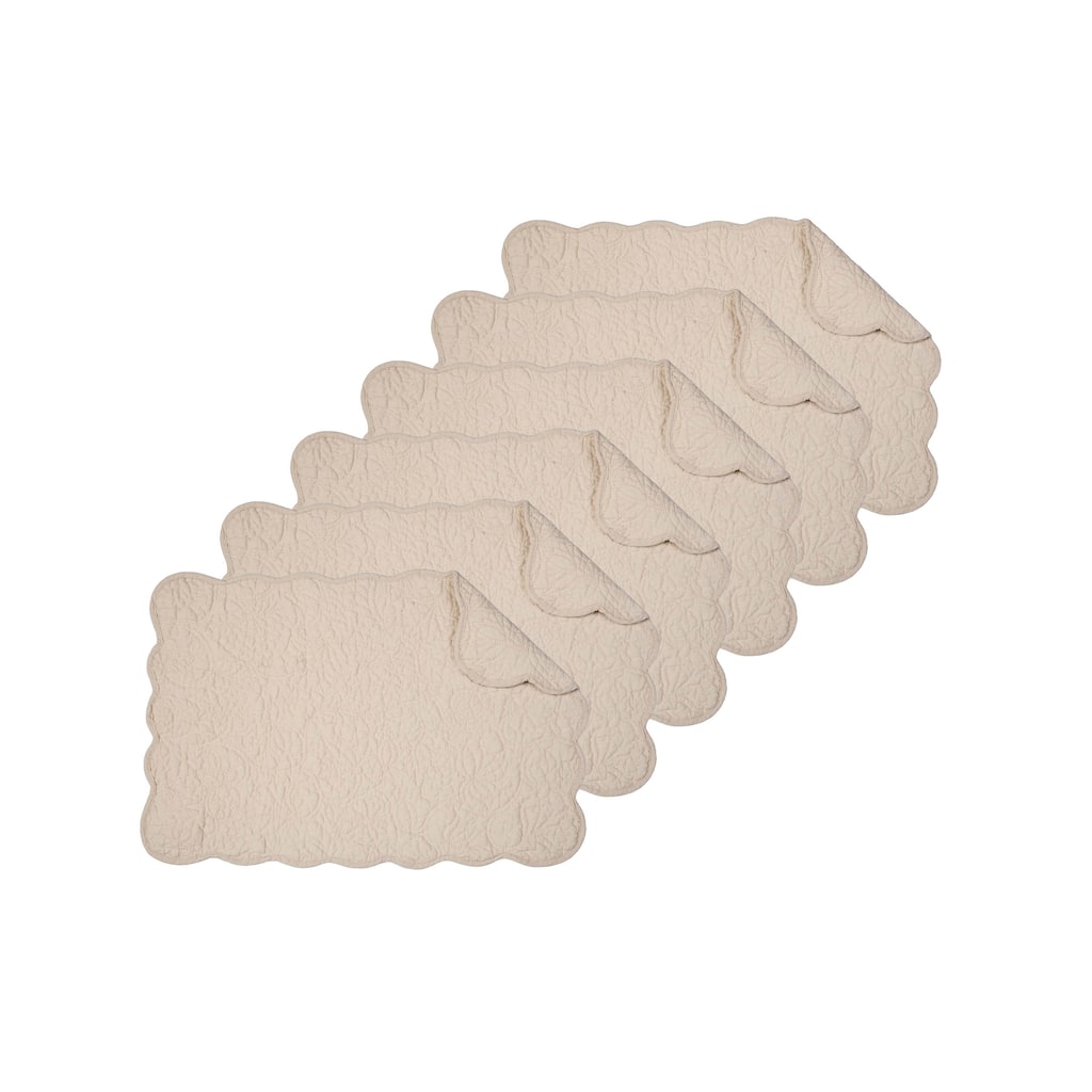Christiana Khaki Reversible Machine Washable Scallop Quilt Placemats Set of 6 - Beige