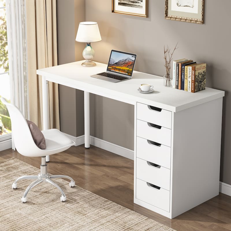 47-inche Computer Desk Study Writing Table with 5 Drawers for Home Office