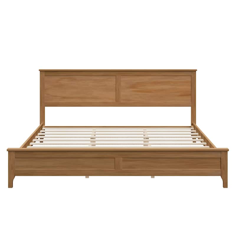 Wood Platform Bed Minimalist Bed Frame Mid Century Retro Solid Wood Bed No Box Spring Needed, Compatible with Adjustable Bed