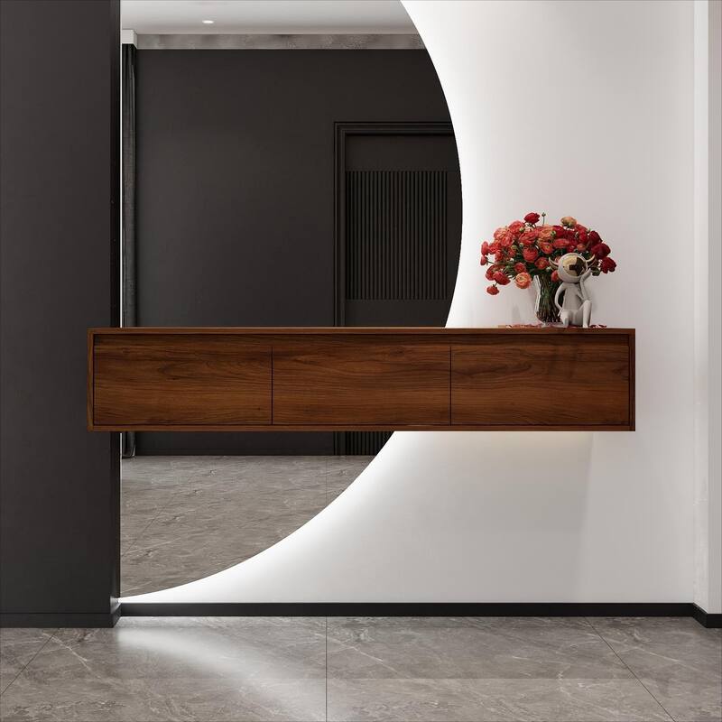 Modern 60 Inch Wall-Mounted Bathroom Vanity Base with 3 Soft-Close Drawers, Storage Cabinet without Sink - Brown Ebony