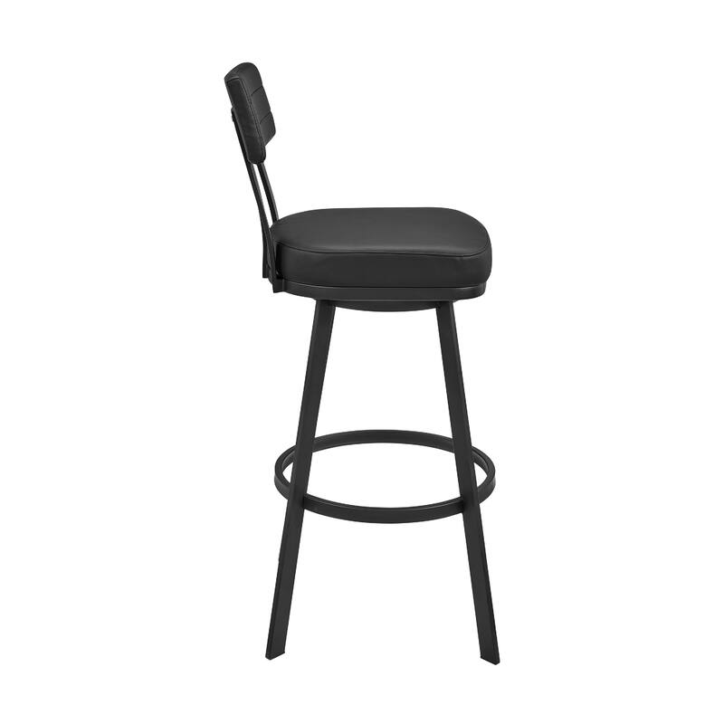Poni Swivel Barstool Chair, Black Faux Leather, Iron Base