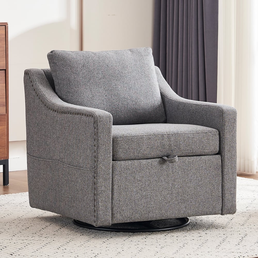 360° Swivel Accent Chair with 1 Back Pillow, Teddy Upholstered Reading Chair with Rivet Trim, Single Sofa Chair for Living Room