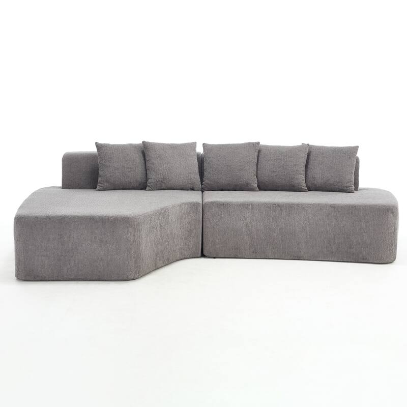 Irregular L-Shaped Modular Sectional Sofa with Chaise Lounge, Comfy Corduroy Deep Seat Cloud Couch, 3 Seat Sofa with 5 Pillows