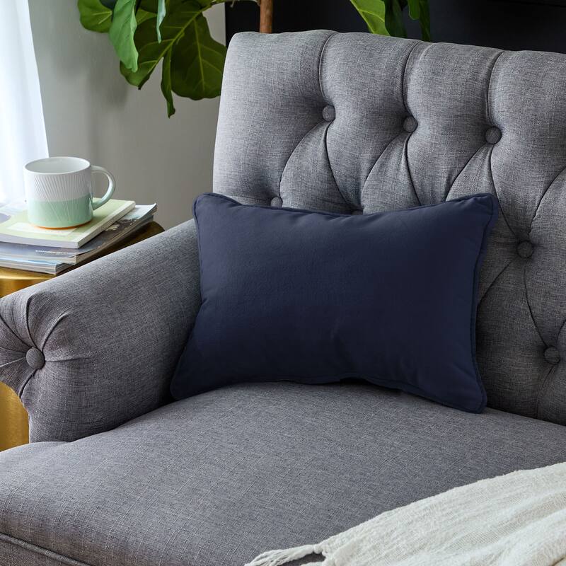 Sorra Home Solid Velvet Indoor Corded Pillow Single - 12 in H x 24 in W x 6 in D - Navy