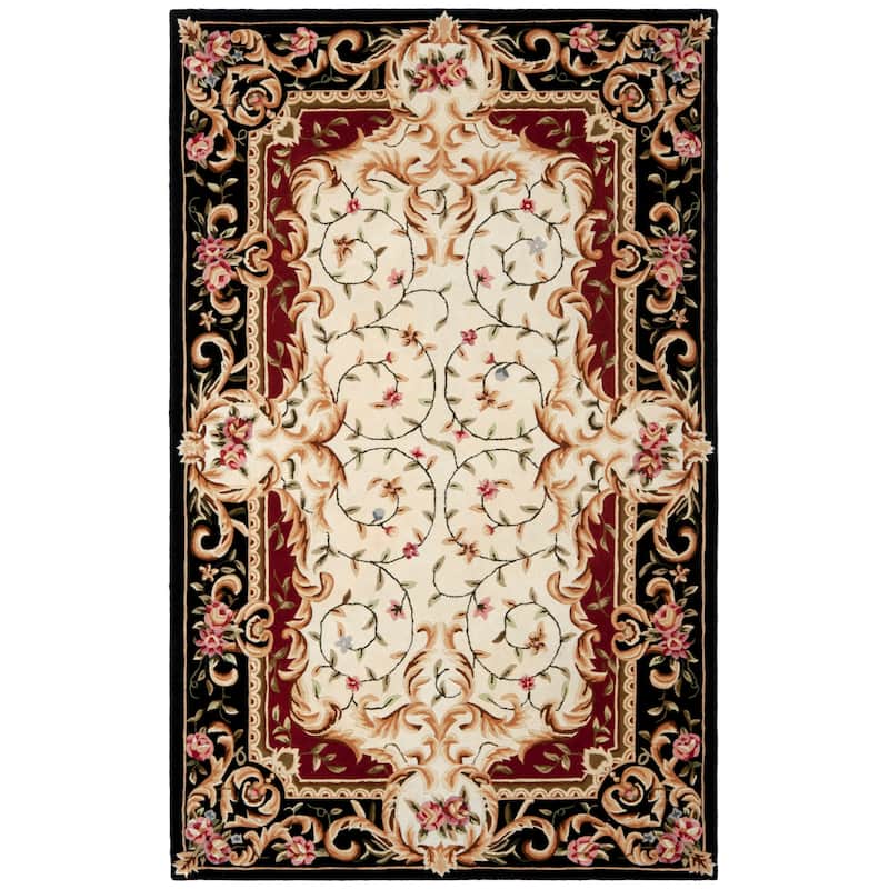 SAFAVIEH Handmade Naples Nolly Traditional Oriental Scrolls Wool Rug - 6' x 9' - Ivory/Black